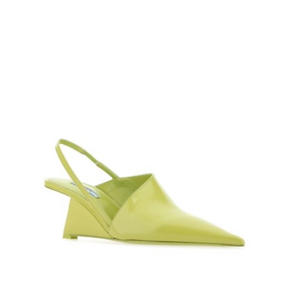 Prada brushed leather pointed toe triangle wedges 2022 new acid green - Picture 7 of 11